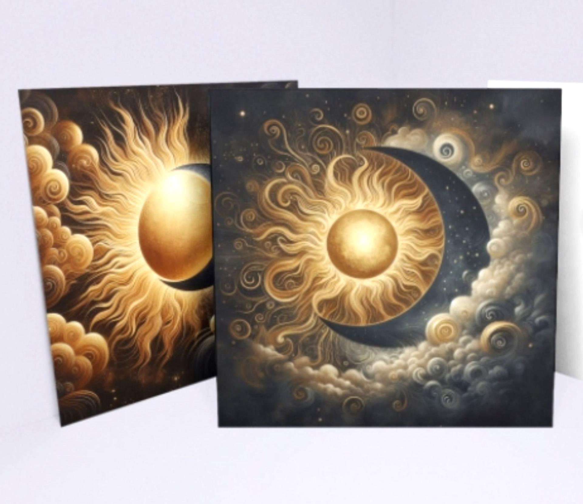 Sun and Moon- Greeting Cards, Set of 4 Designs, Bulk Pack of Cards