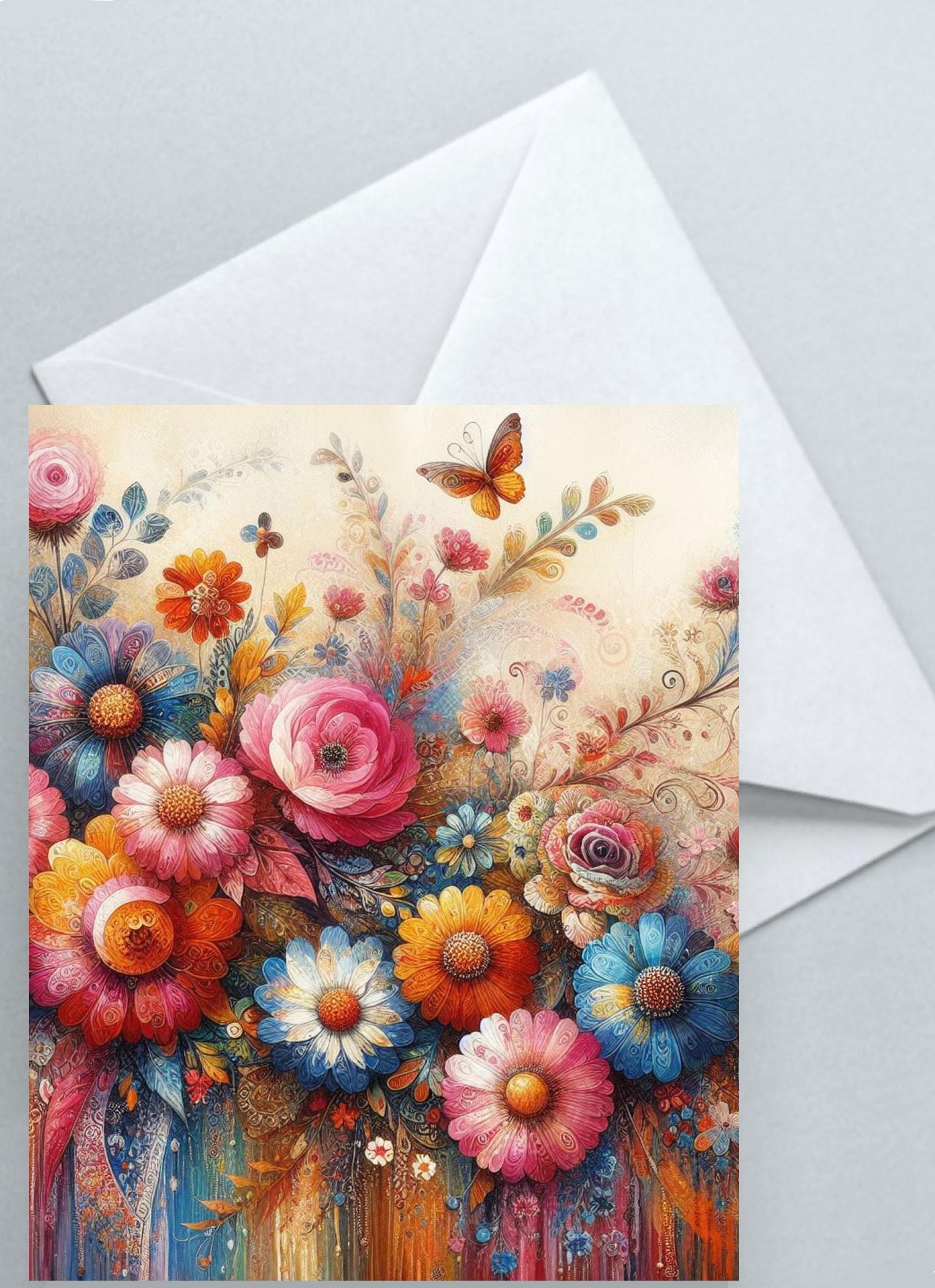 Floral Greeting Cards, Large Note Card, Invites, Birthday, Gift Card