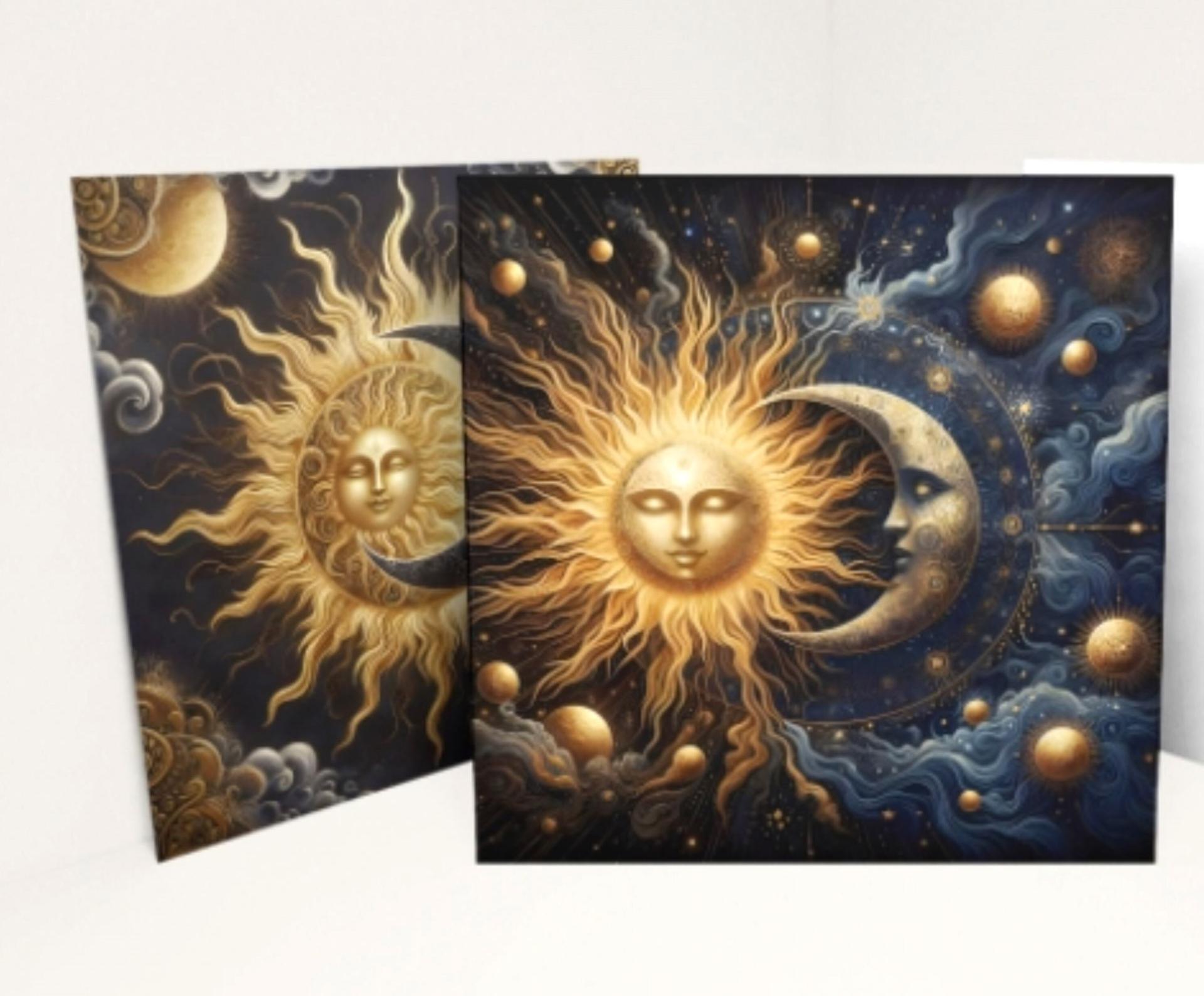 Sun and Moon- Greeting Cards, Set of 4 Designs, Bulk Pack of Cards