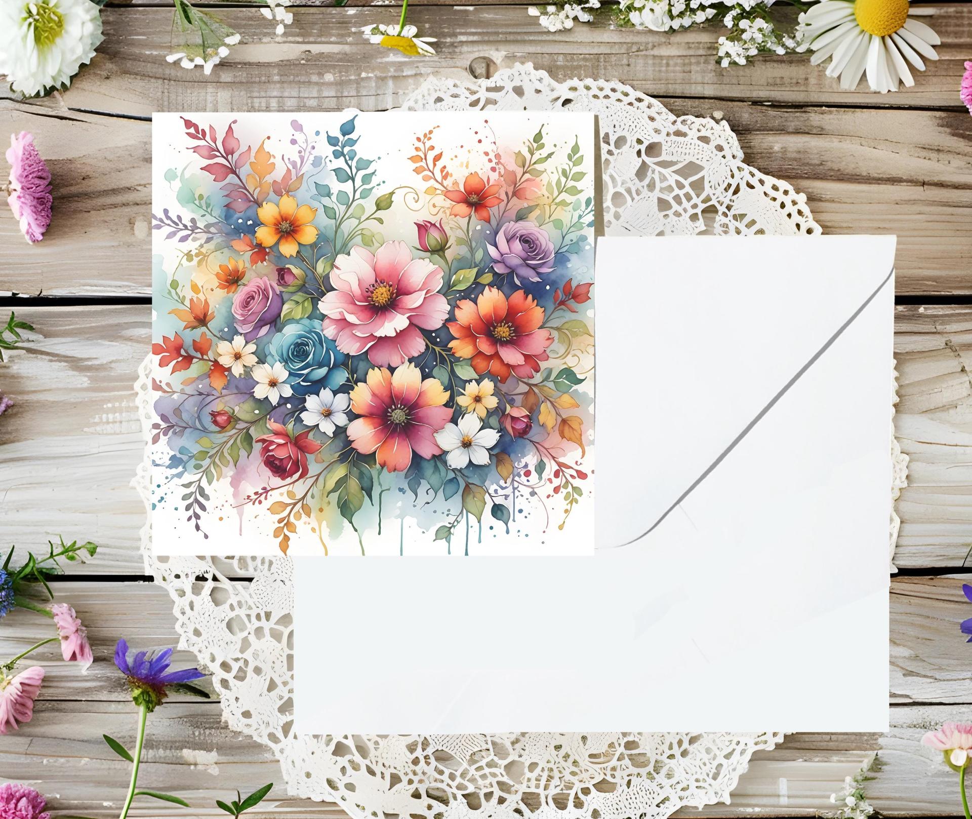 Flowers - Original Art Card - Single Card or Bulk 10 Pack of Gift Cards