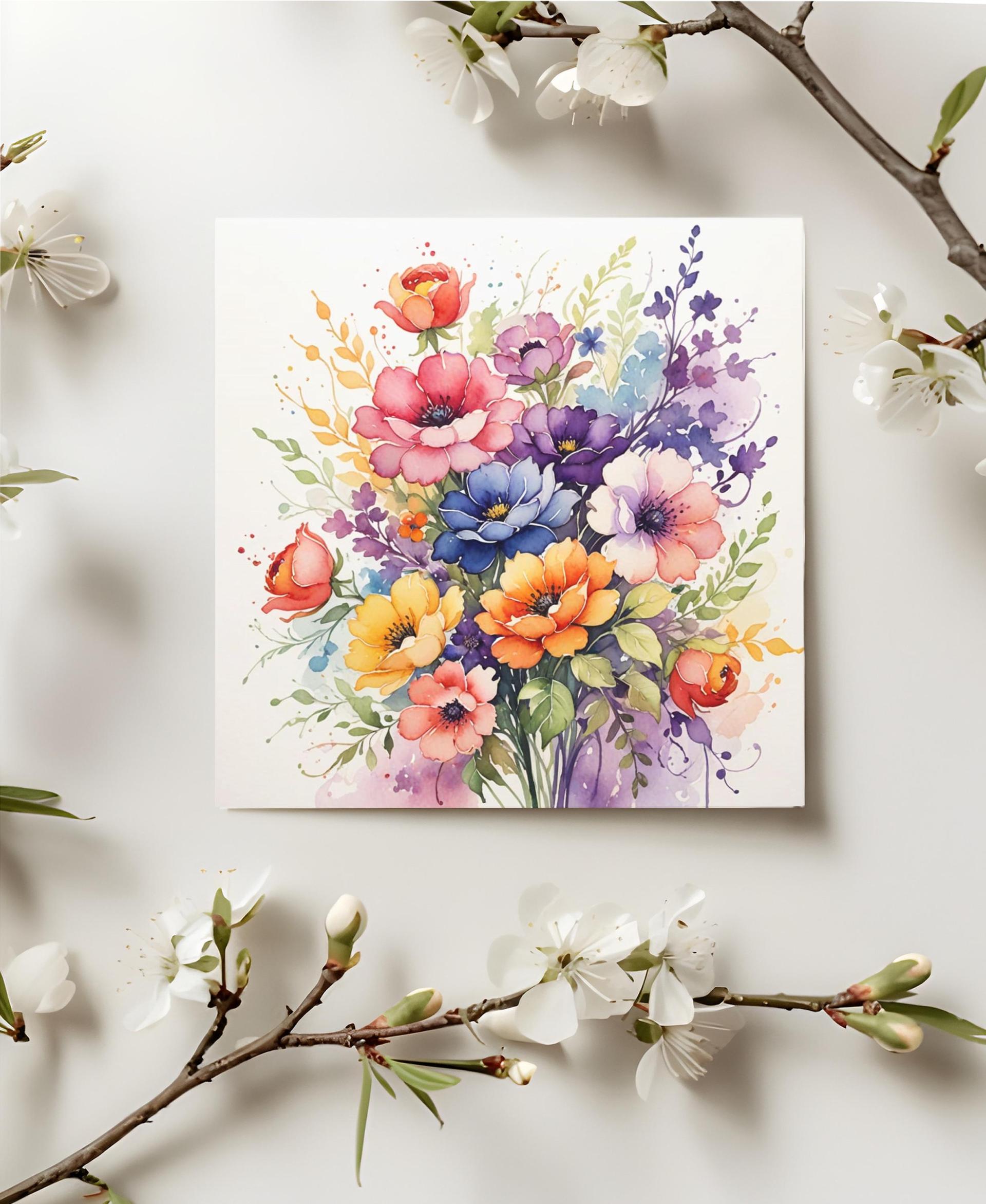 Flowers - Original Art Card - Single Card or Bulk 10 Pack of Gift Cards