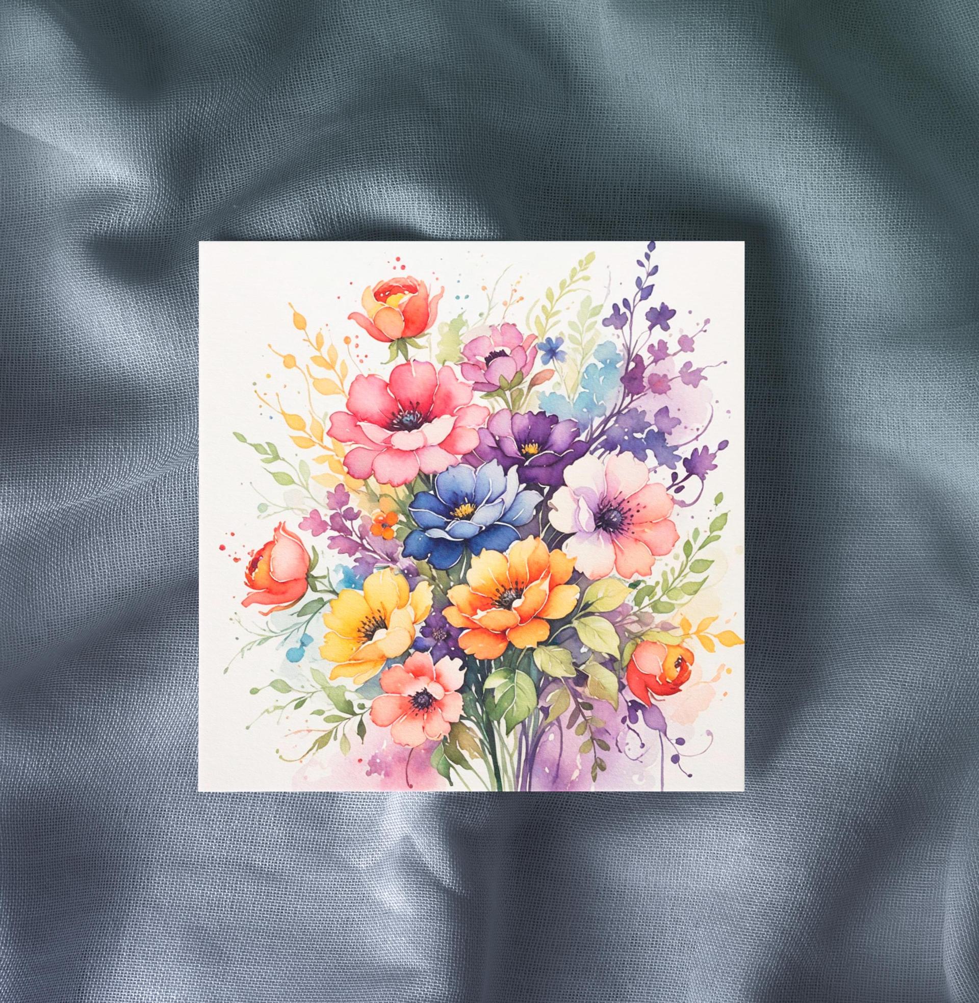 Flowers - Original Art Card - Single Card or Bulk 10 Pack of Gift Cards