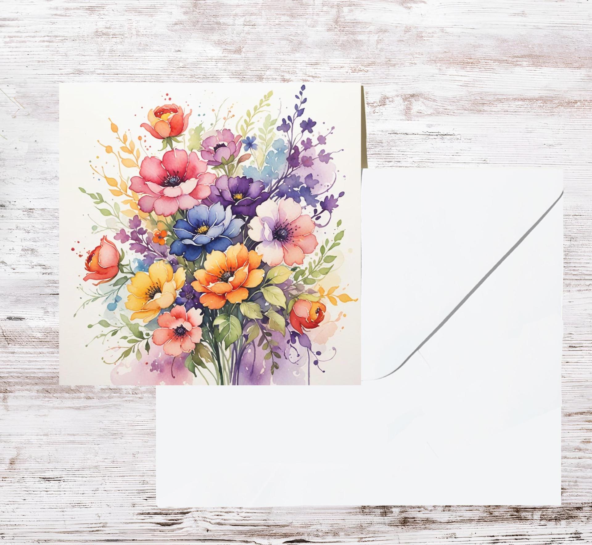 Flowers - Original Art Card - Single Card or Bulk 10 Pack of Gift Cards