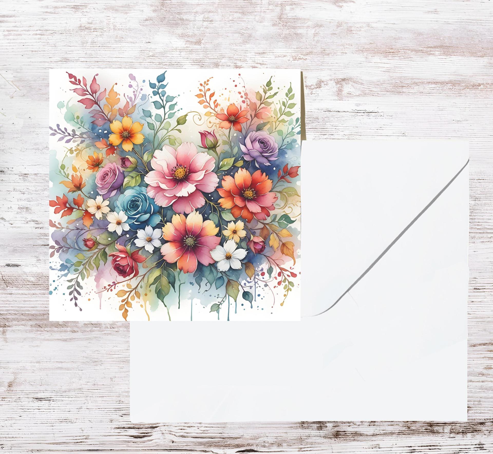 Flowers - Original Art Card - Single Card or Bulk 10 Pack of Gift Cards