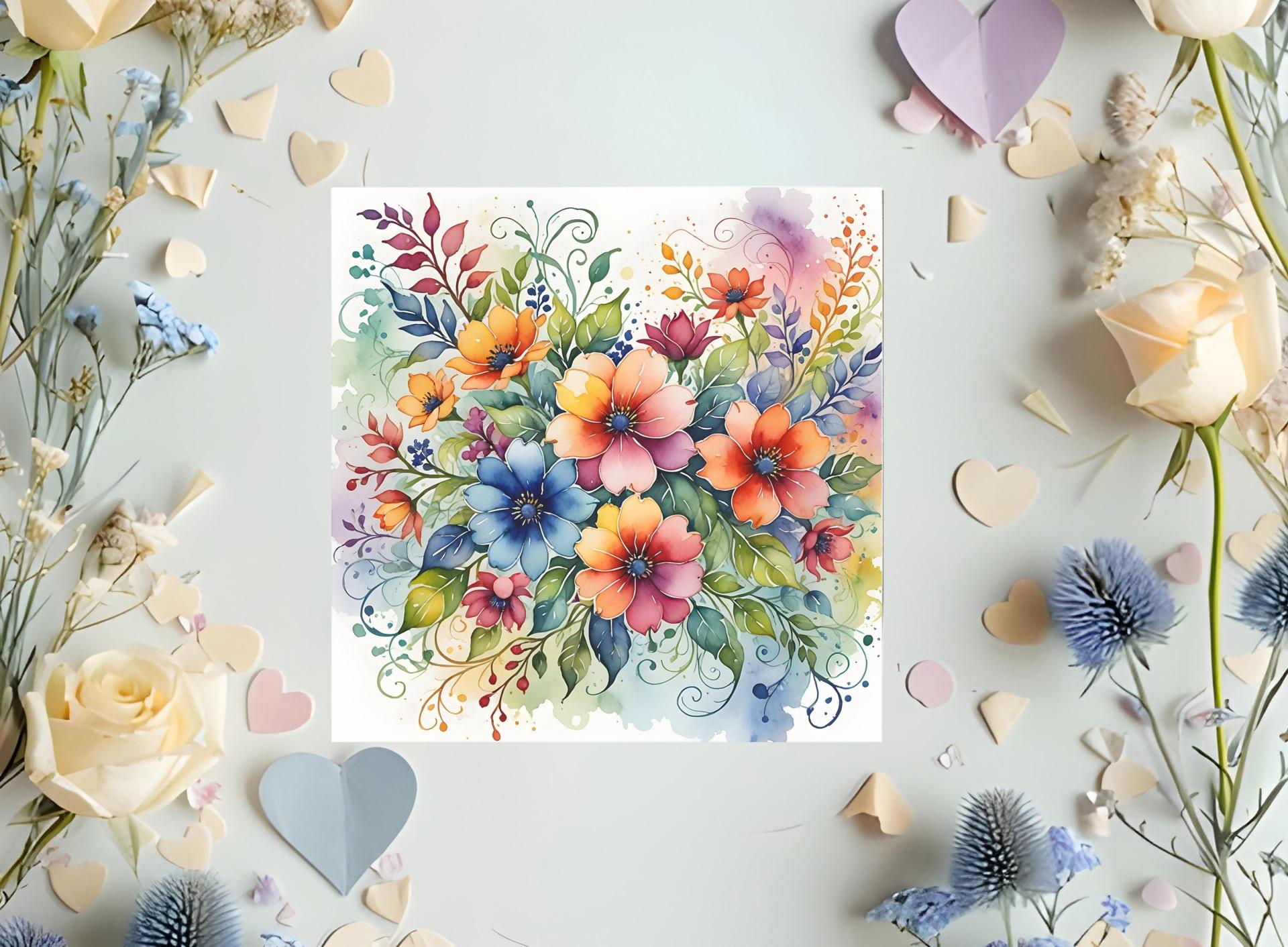 Flowers - Original Art Card - Single Card or Bulk 10 Pack of Gift Cards