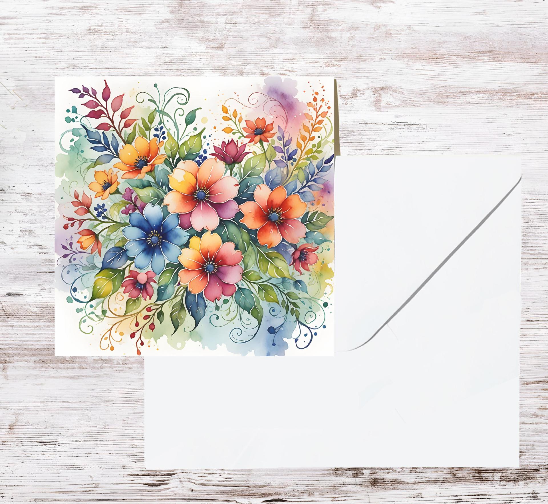 Flowers - Original Art Card - Single Card or Bulk 10 Pack of Gift Cards