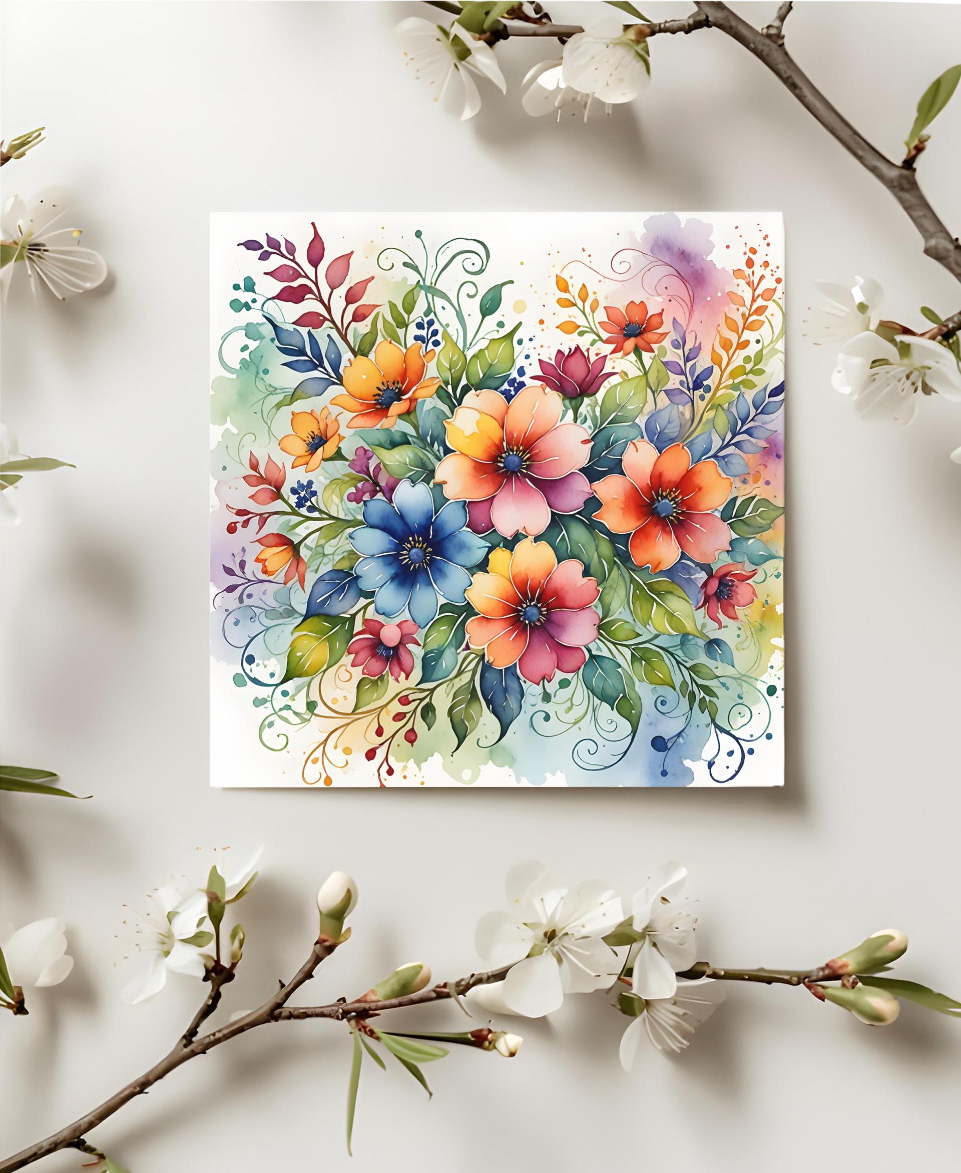 Flowers - Original Art Card - Single Card or Bulk 10 Pack of Gift Cards