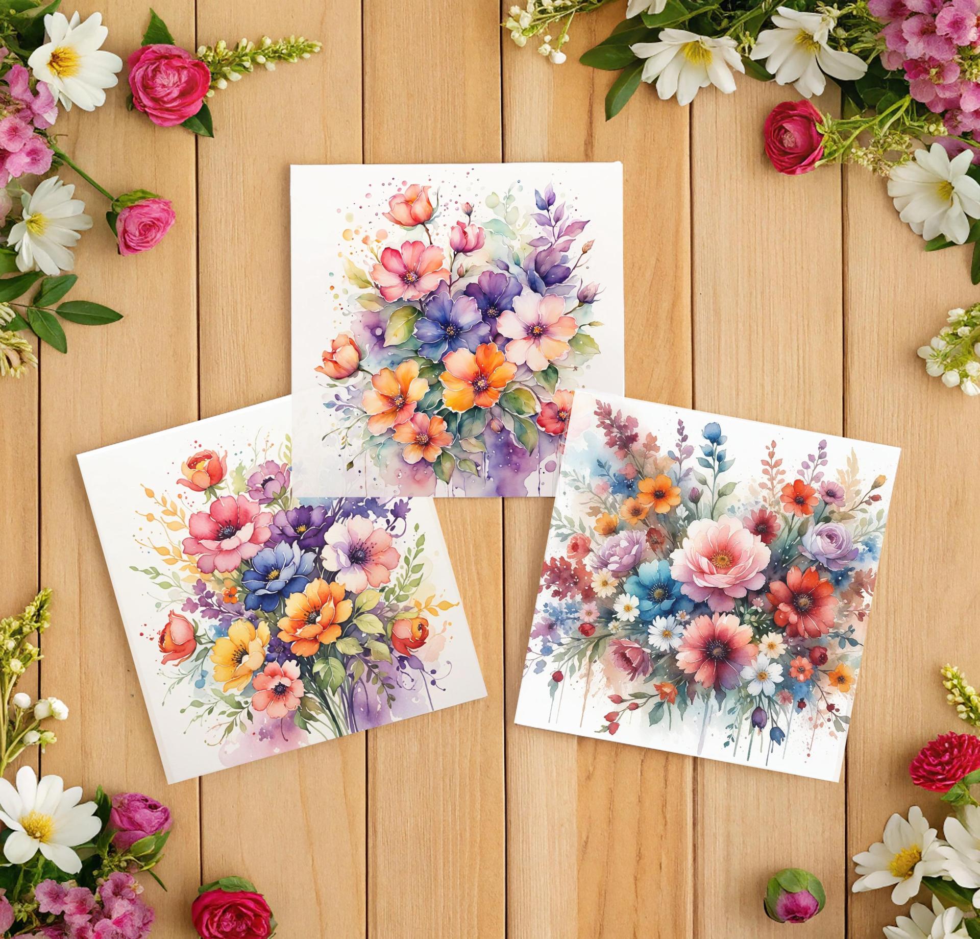 Set of Floral Gift Cards, 3 Designs, Bulk Pack of Cards