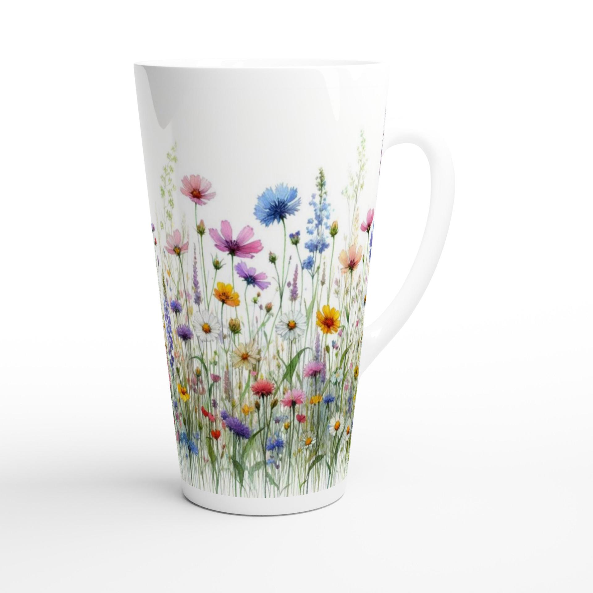 Set of 3 Cups, Floral, 17oz Latte Ceramic Mugs Set - Extra Tall Cup Set