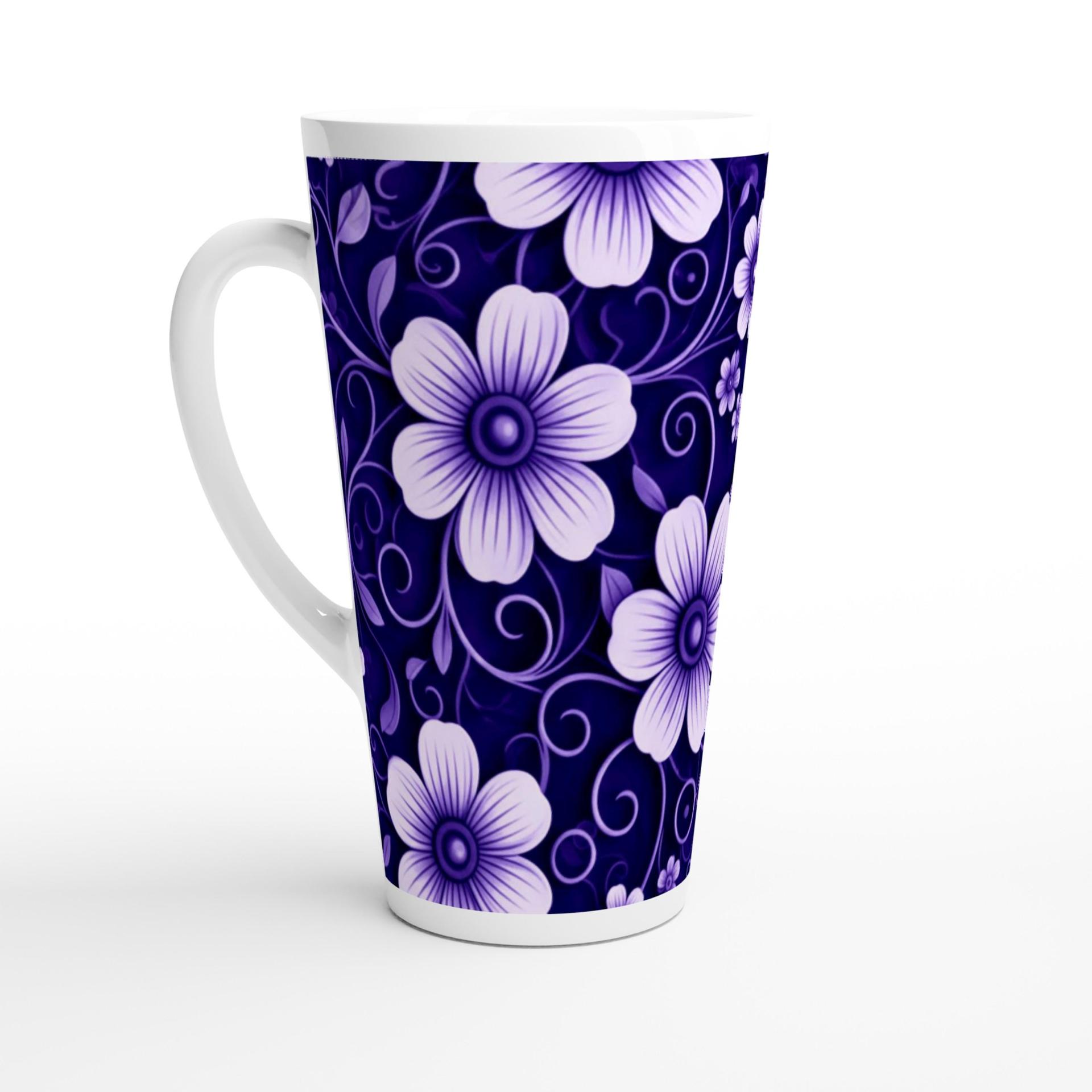 Set of 5 Cups, Floral, 17oz Latte Ceramic Mugs Set - Extra Tall Cup Set