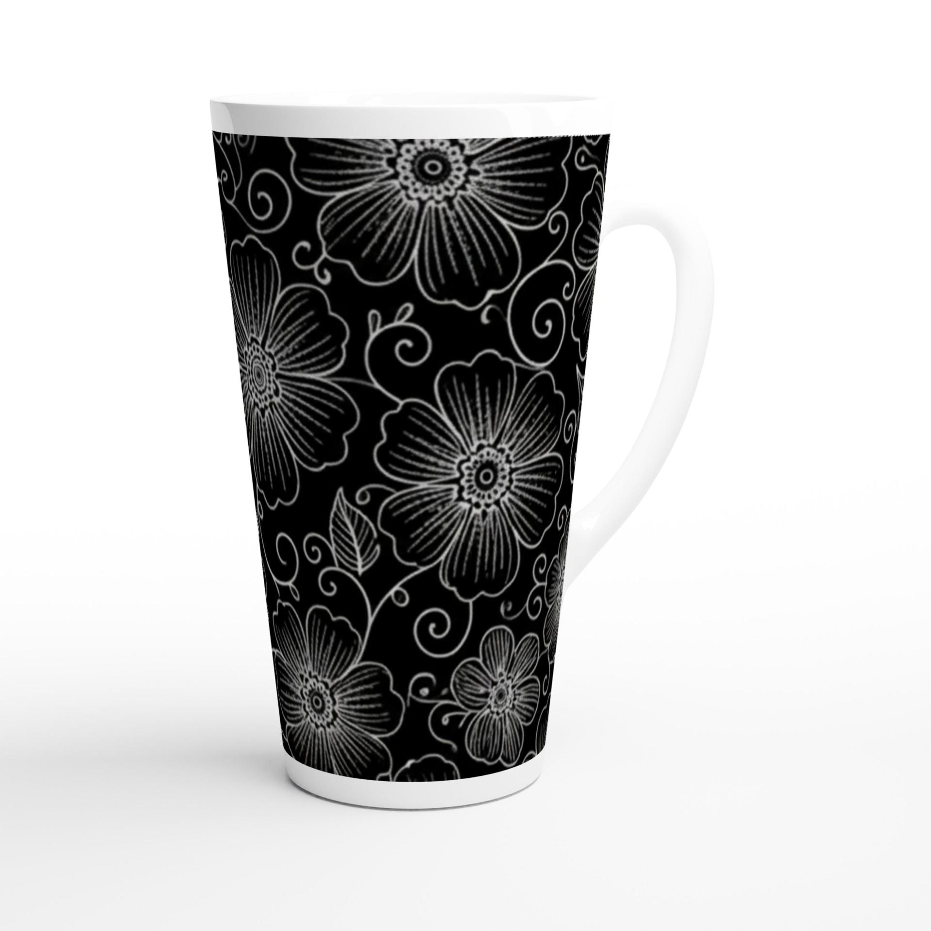 Set of 3 Cups, Floral, 17oz Latte Ceramic Mugs Set - Extra Tall Cup Set