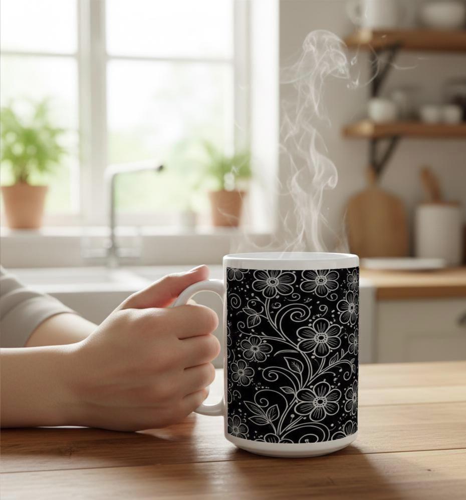 Set of Floral Cups - Light and Dark - Large 15oz Ceramic Mugs