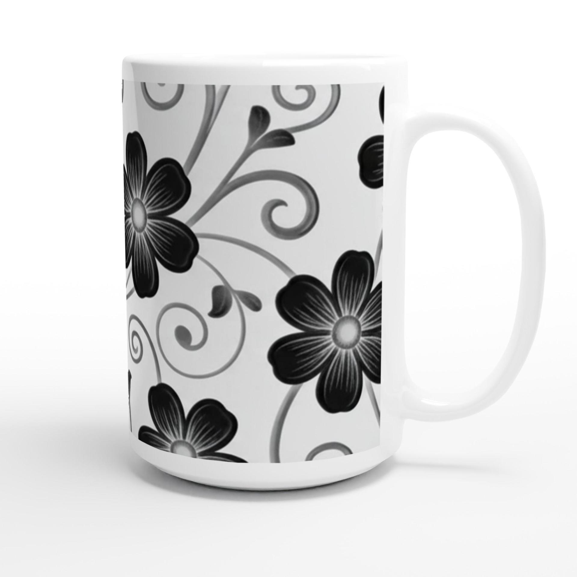 Set of Floral Cups - Light and Dark - Large 15oz Ceramic Mugs
