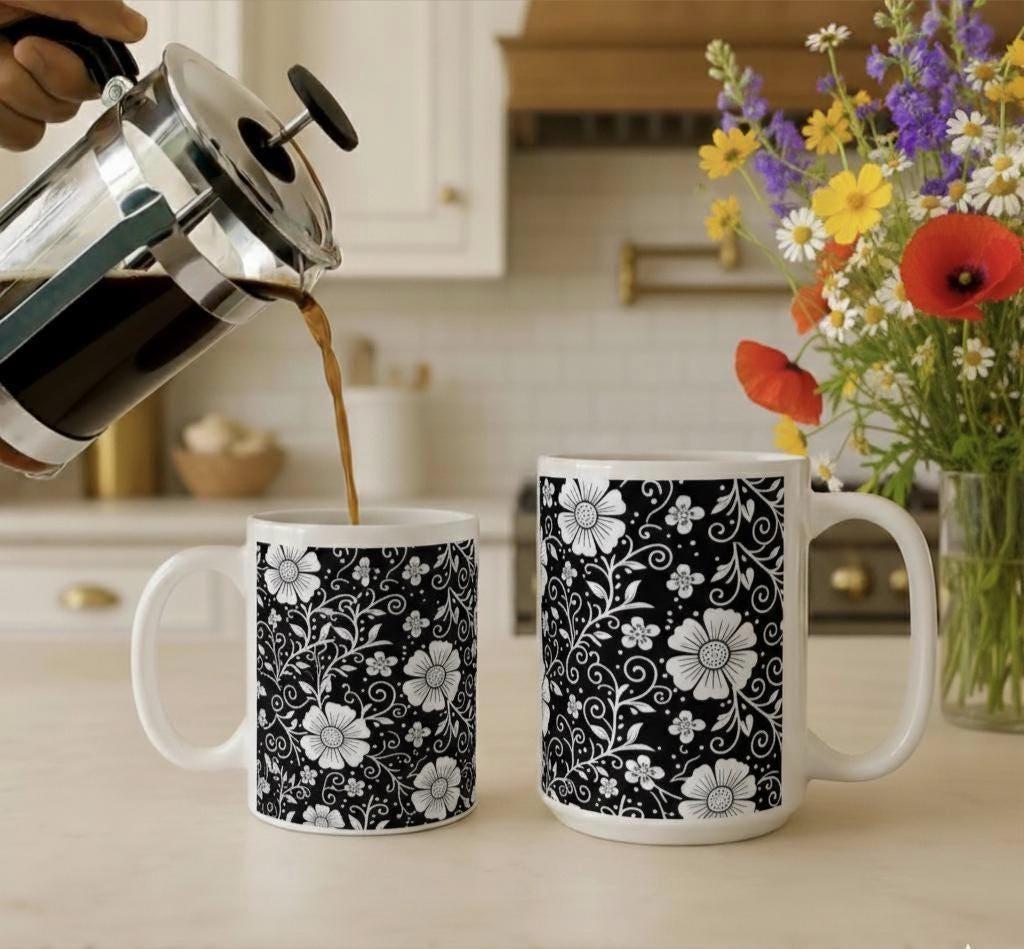 Floral Cups -  Large and Small Ceramic Mugs