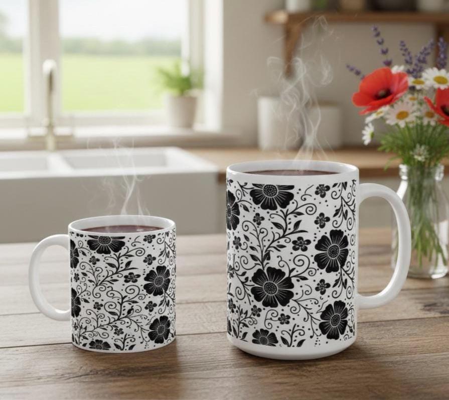 Floral Cups -  Large and Small Ceramic Mug