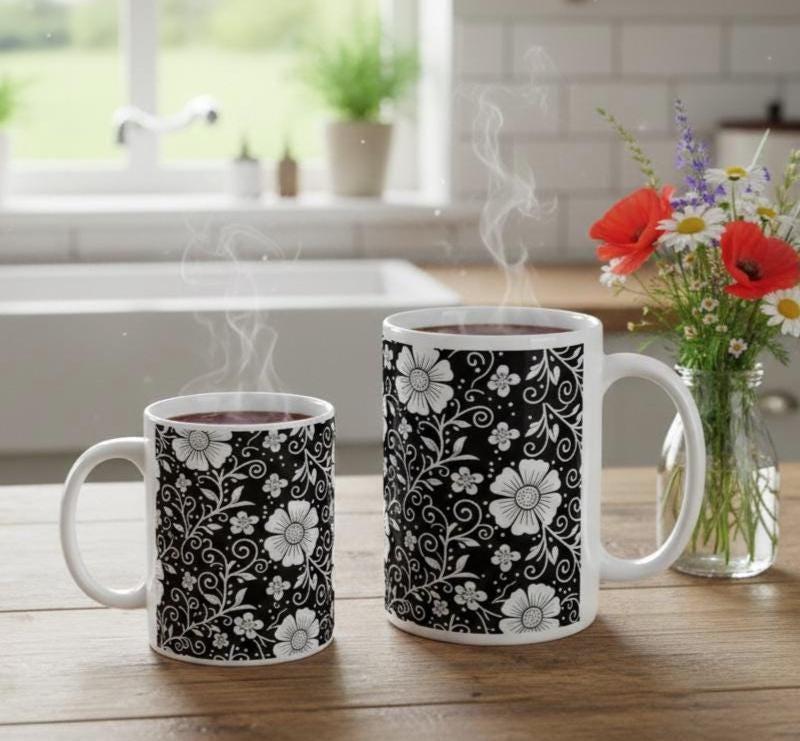 Floral Cups -  Large and Small Ceramic Mugs