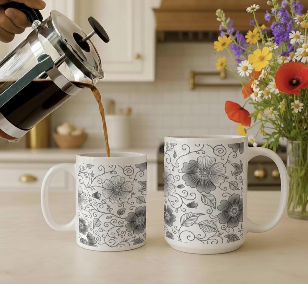 Floral Cups -  Large and Small Ceramic Mug