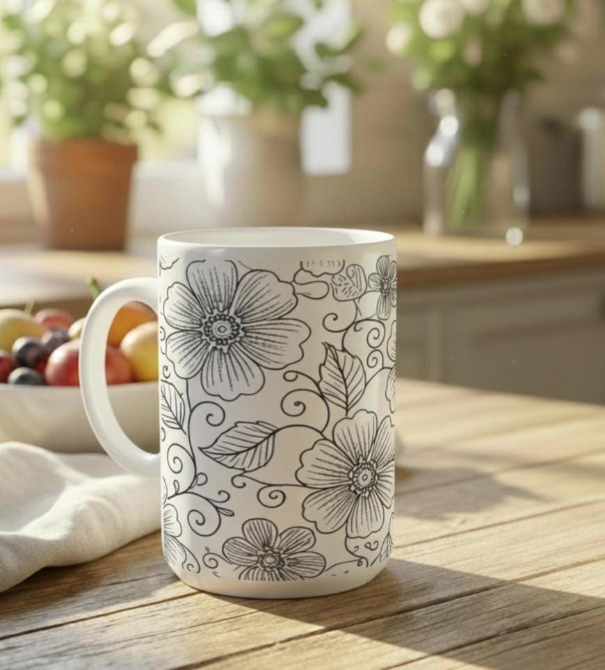 Floral Cups -  Large and Small Ceramic Mug