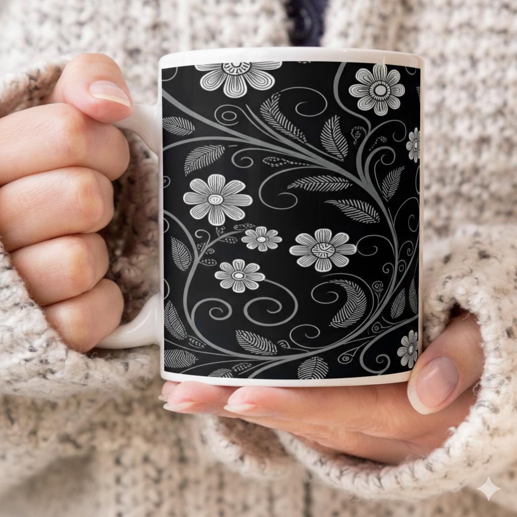 Dark Floral - Small and Large Ceramic Mugs