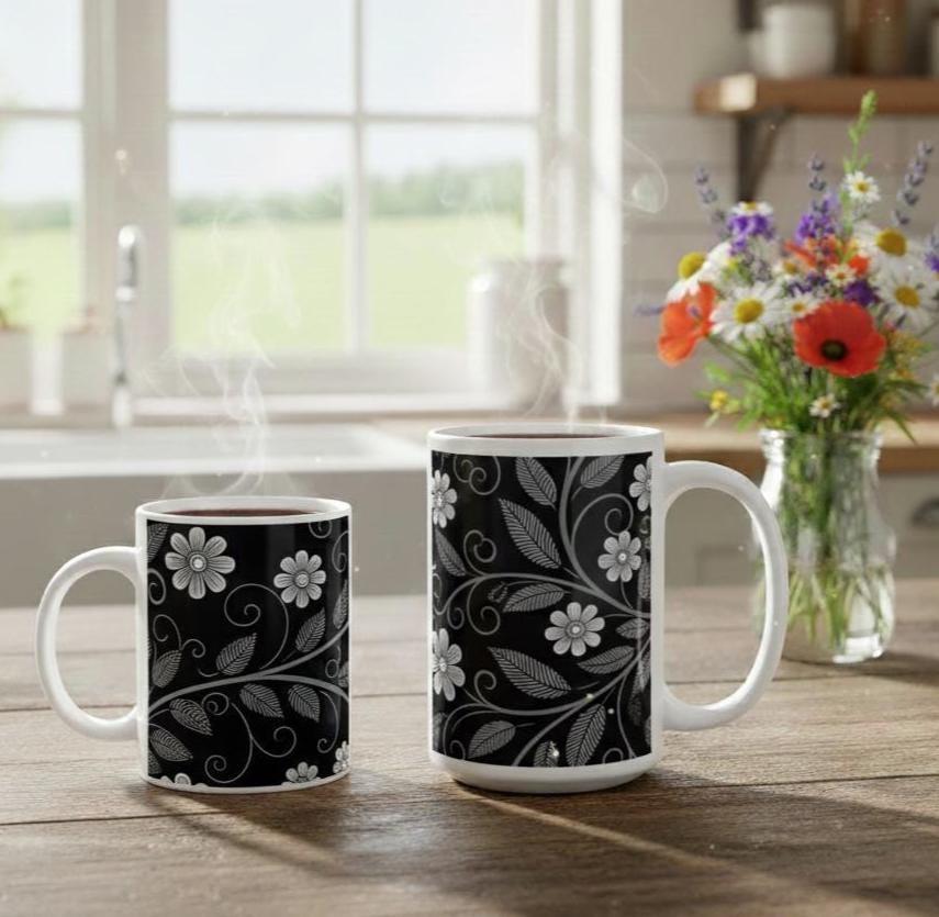 Dark Floral - Small and Large Ceramic Mugs