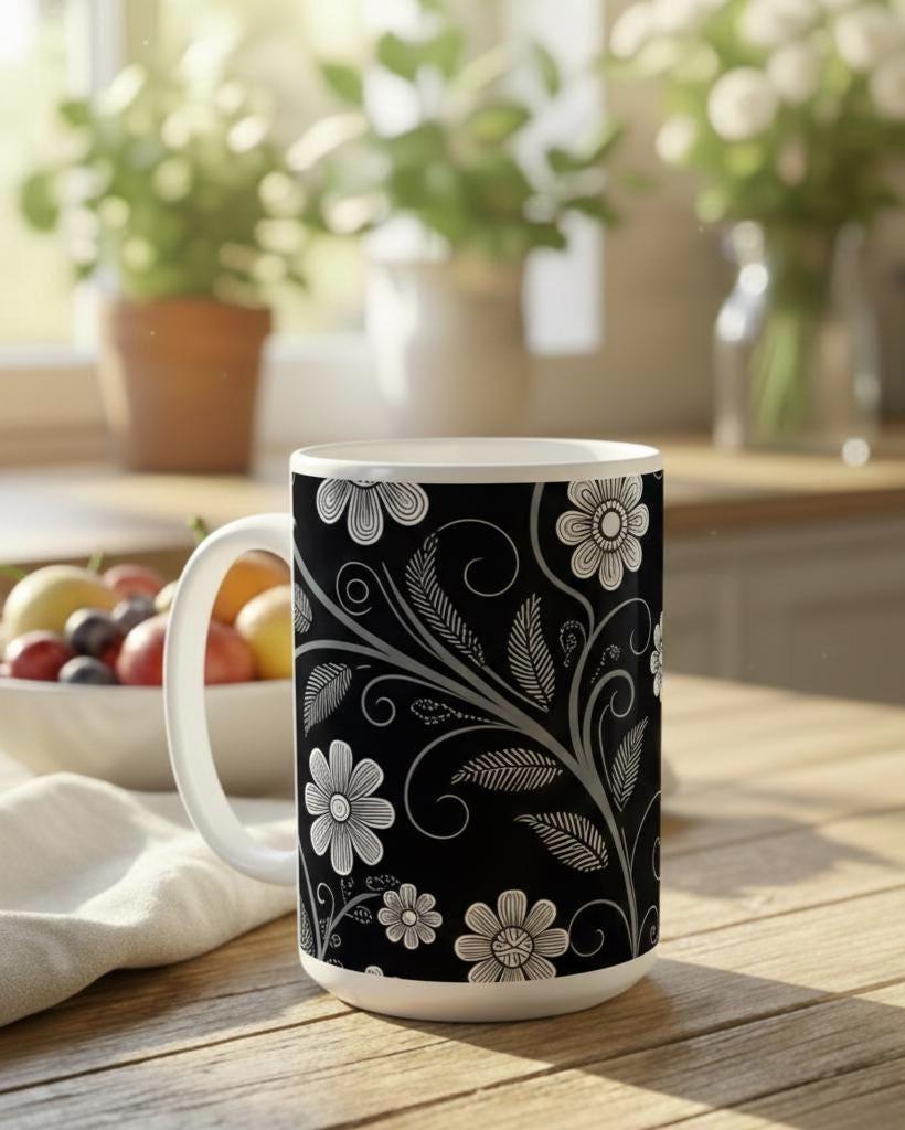 Dark Floral - Small and Large Ceramic Mugs