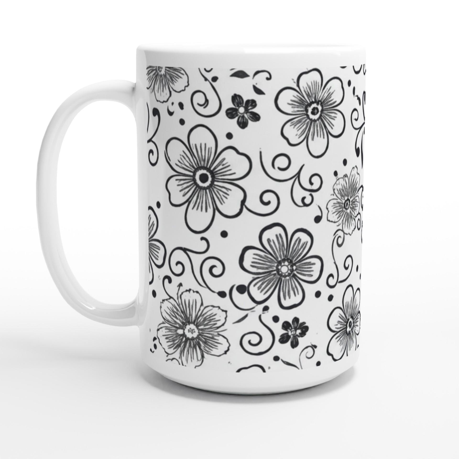 Set of 3 Big Mugs, Floral Cup Set, Large 15 oz
