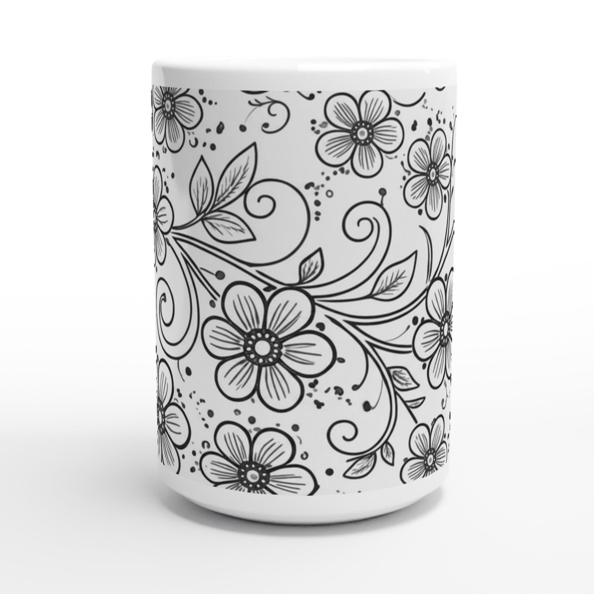 Set of Big Mugs, Floral Cup Set, Large 15 oz Matching Cups