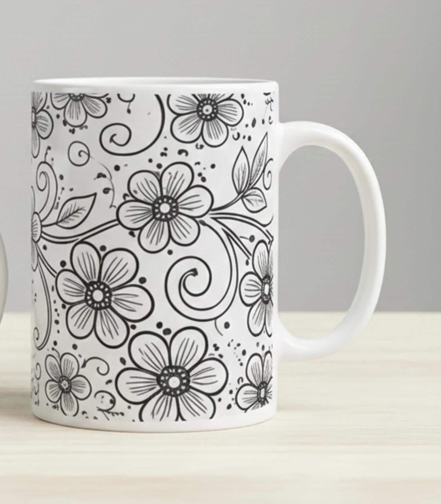 Set of Big Mugs, Floral Cup Set, Large 15 oz Matching Cups