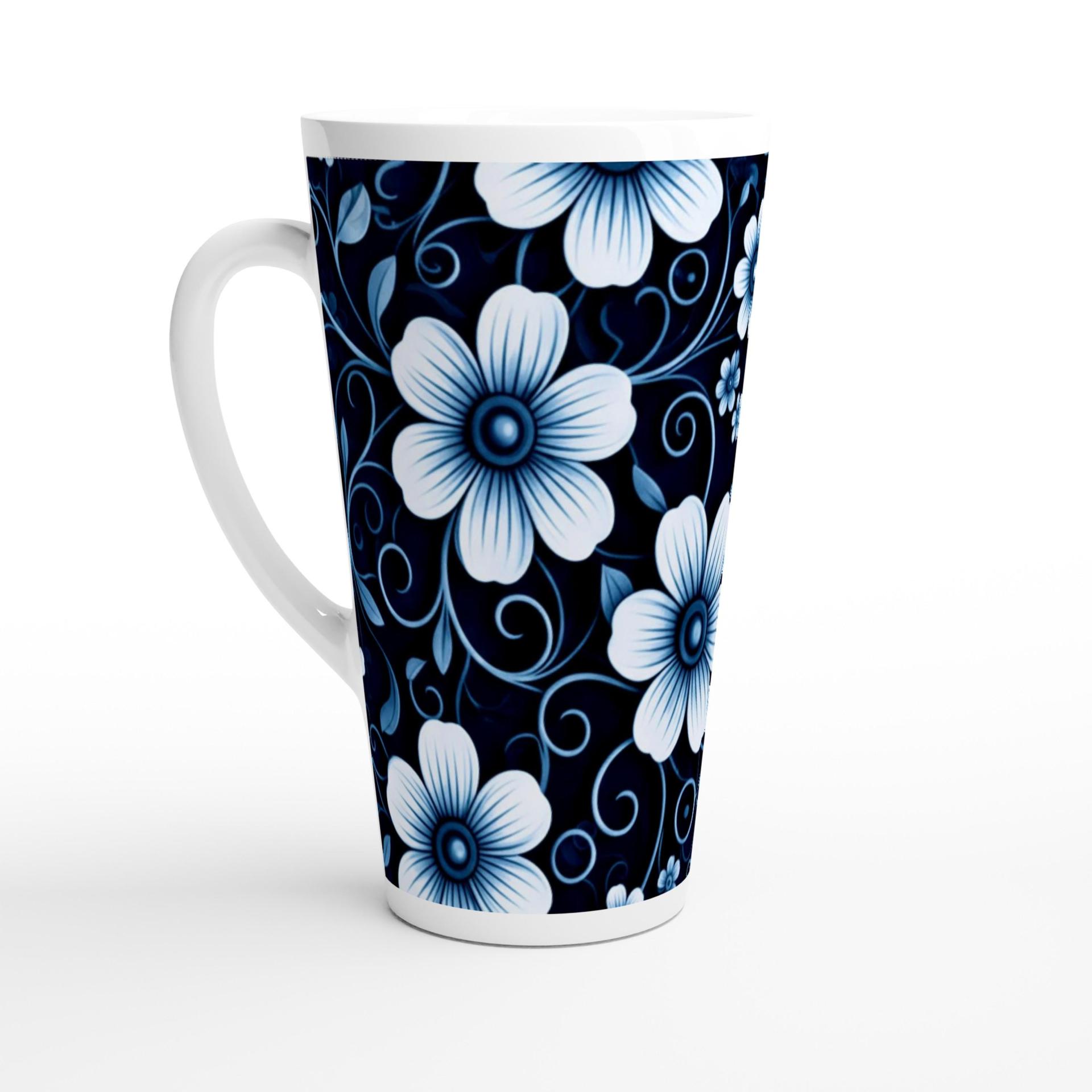 Set of 5 Cups, Floral, 17oz Latte Ceramic Mugs Set - Extra Tall Cup Set