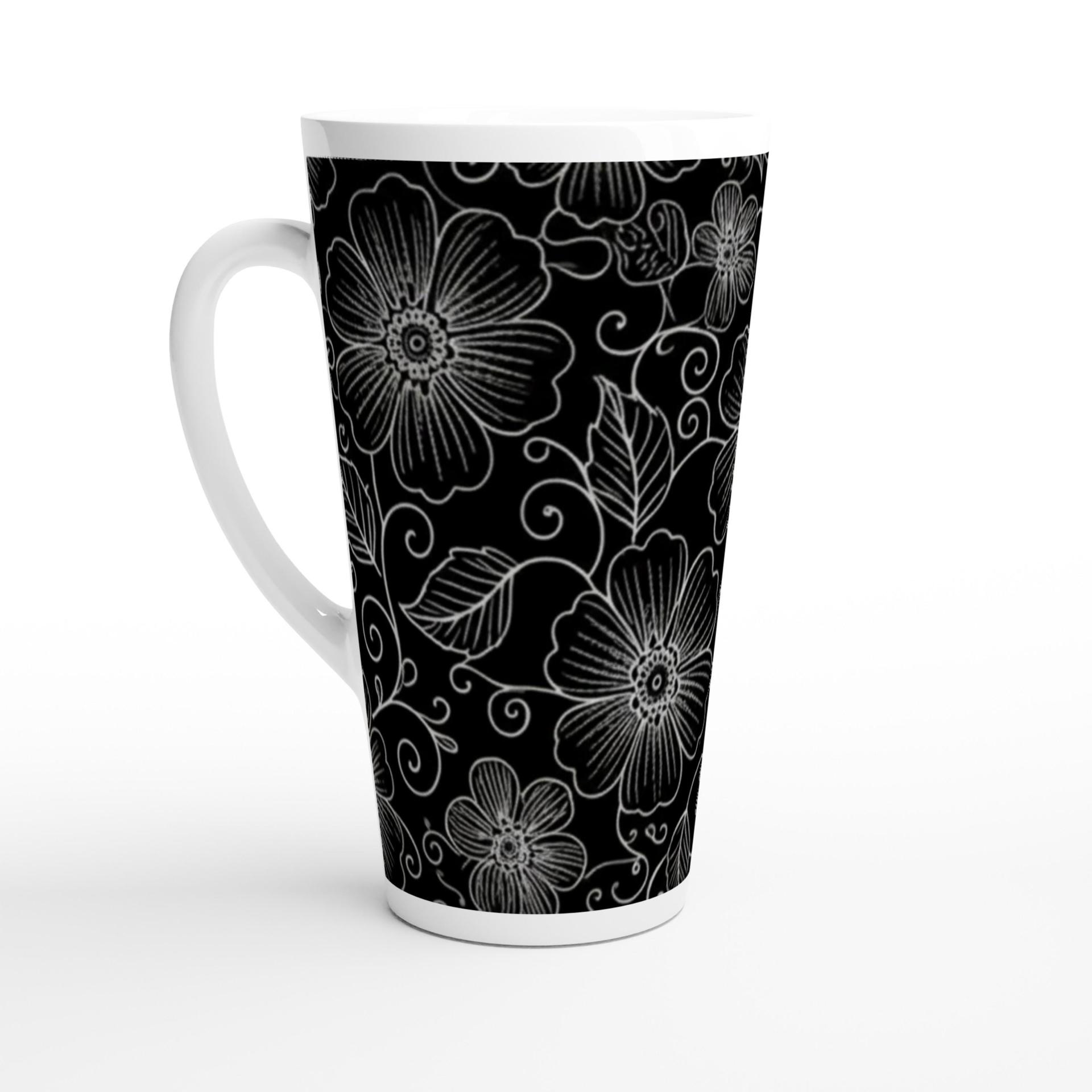 Set of 3 Cups, Floral, 17oz Latte Ceramic Mugs Set - Extra Tall Cup Set