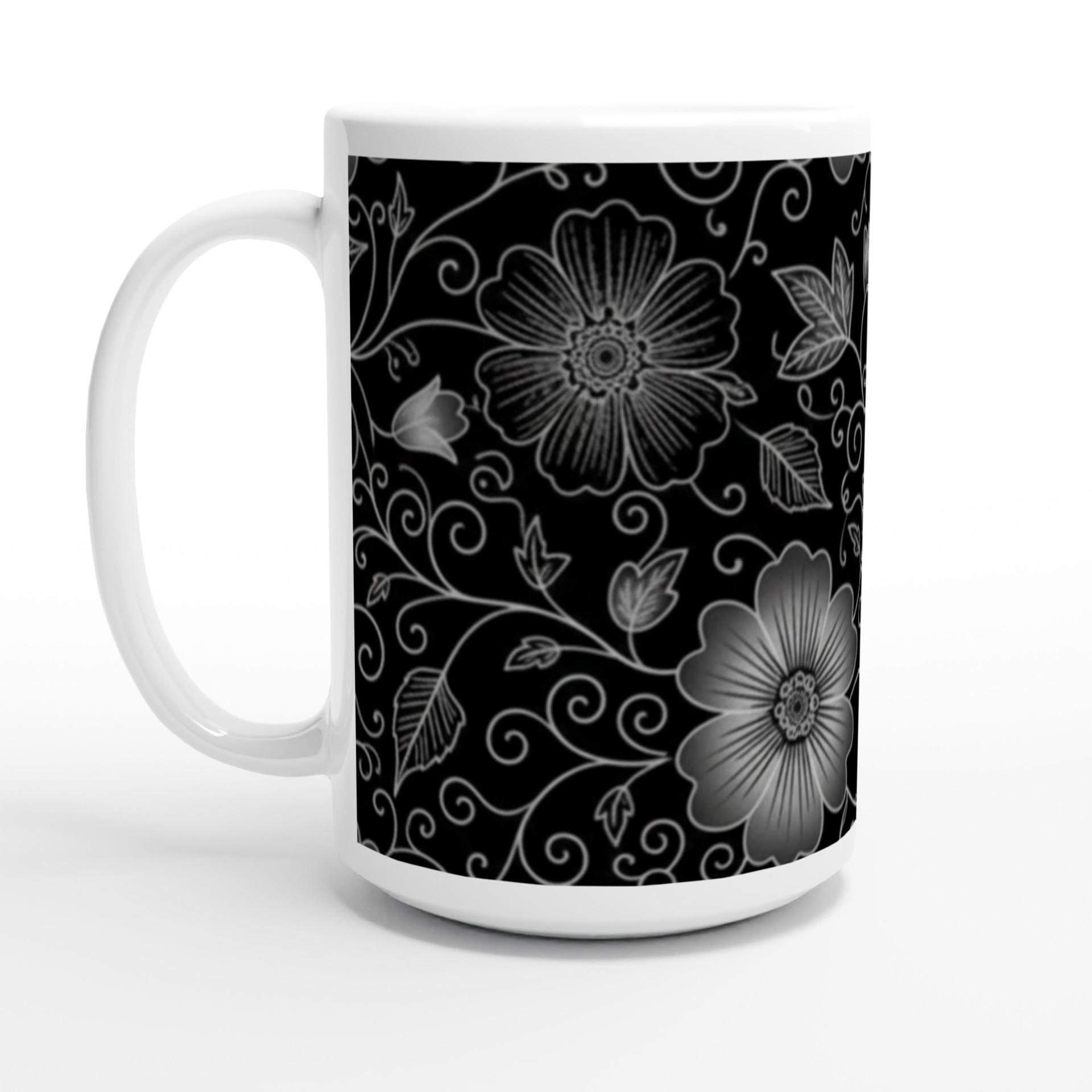 Set of Big Mugs, Dark Floral Cup Set, 15 oz