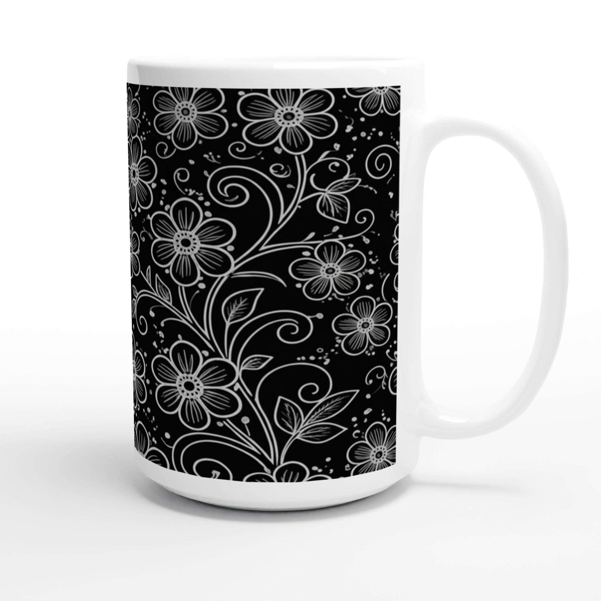 Set of Big Mugs, Dark Floral Cup Set, 15 oz