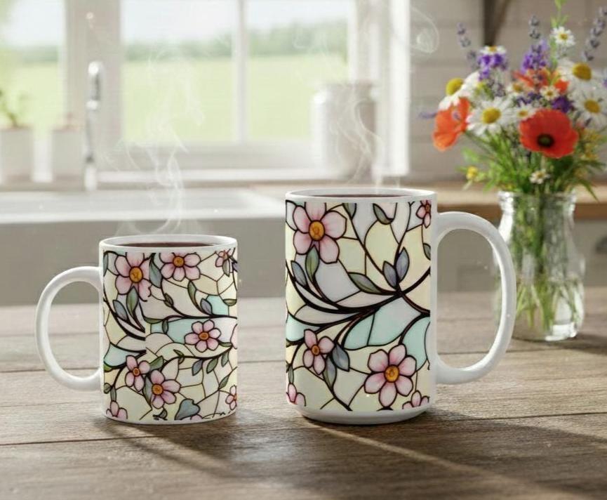 Floral Cups -  Large and Small Ceramic Mug