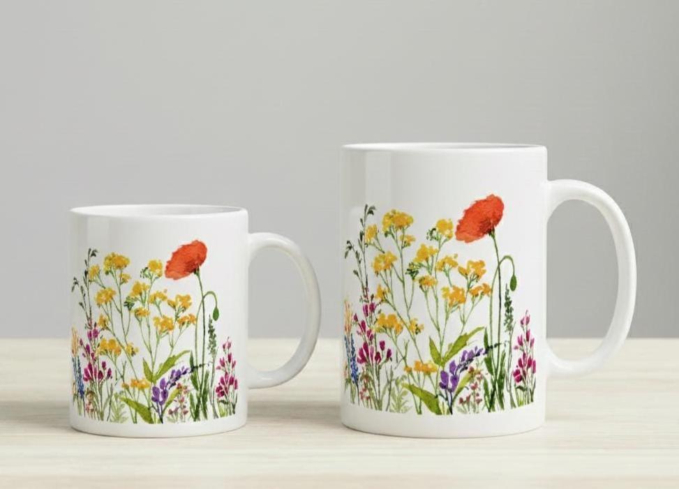 Floral Cups -  Large and Small Ceramic Mugs