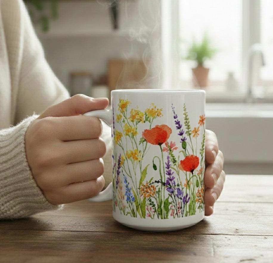 Floral Cups -  Large and Small Ceramic Mugs