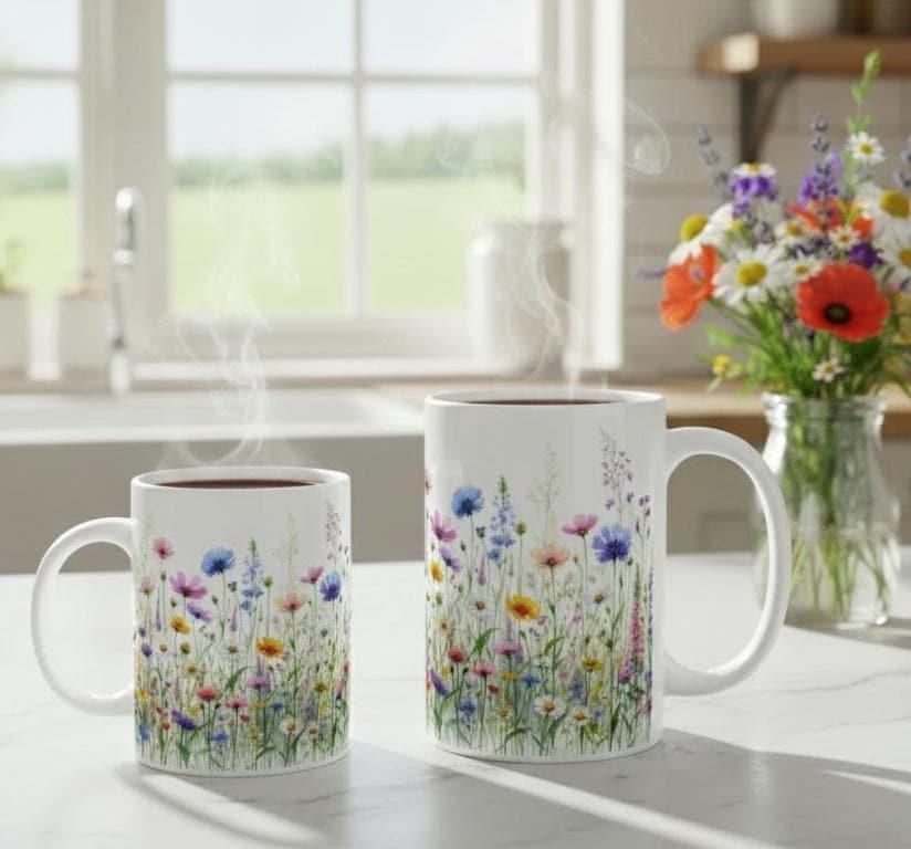 Floral Cups -  Large and Small Ceramic Mugs