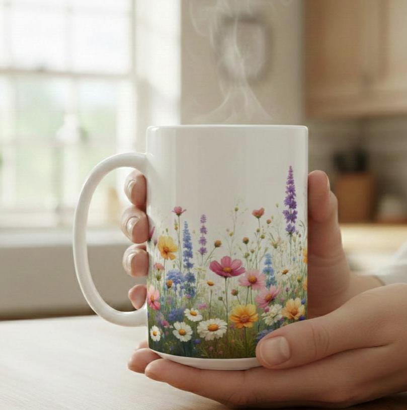 Set of Big Mugs, Floral Cup Set, 15 oz