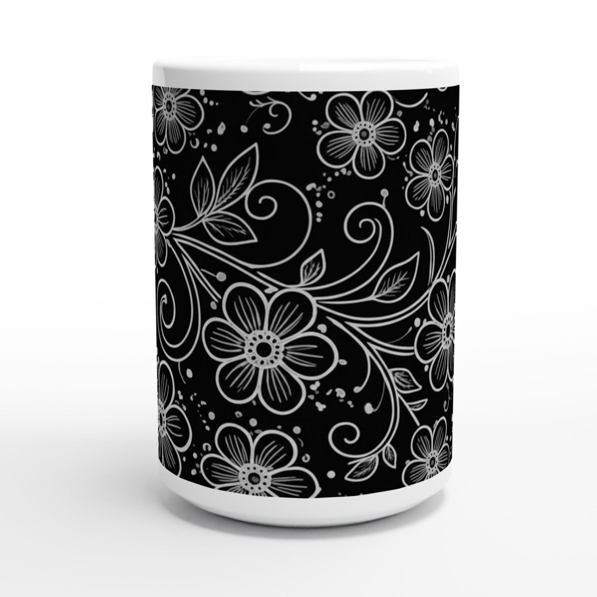 Set of Floral Cups - Light and Dark - Large 15oz Ceramic Mugs