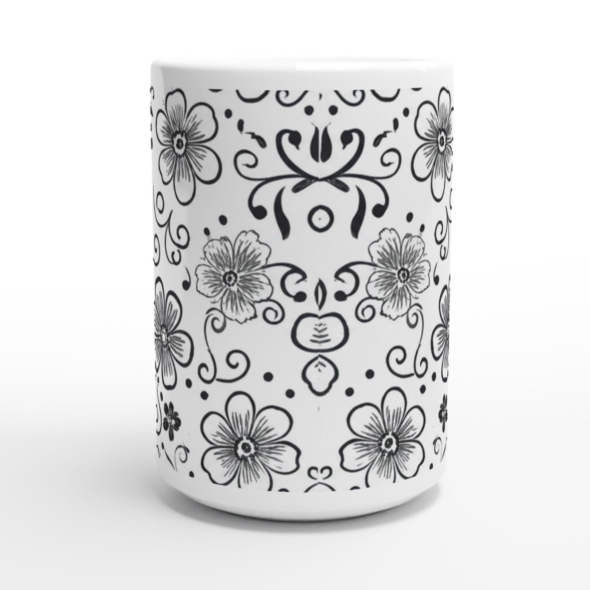 Set of Floral Cups - Light and Dark - Large 15oz Ceramic Mugs
