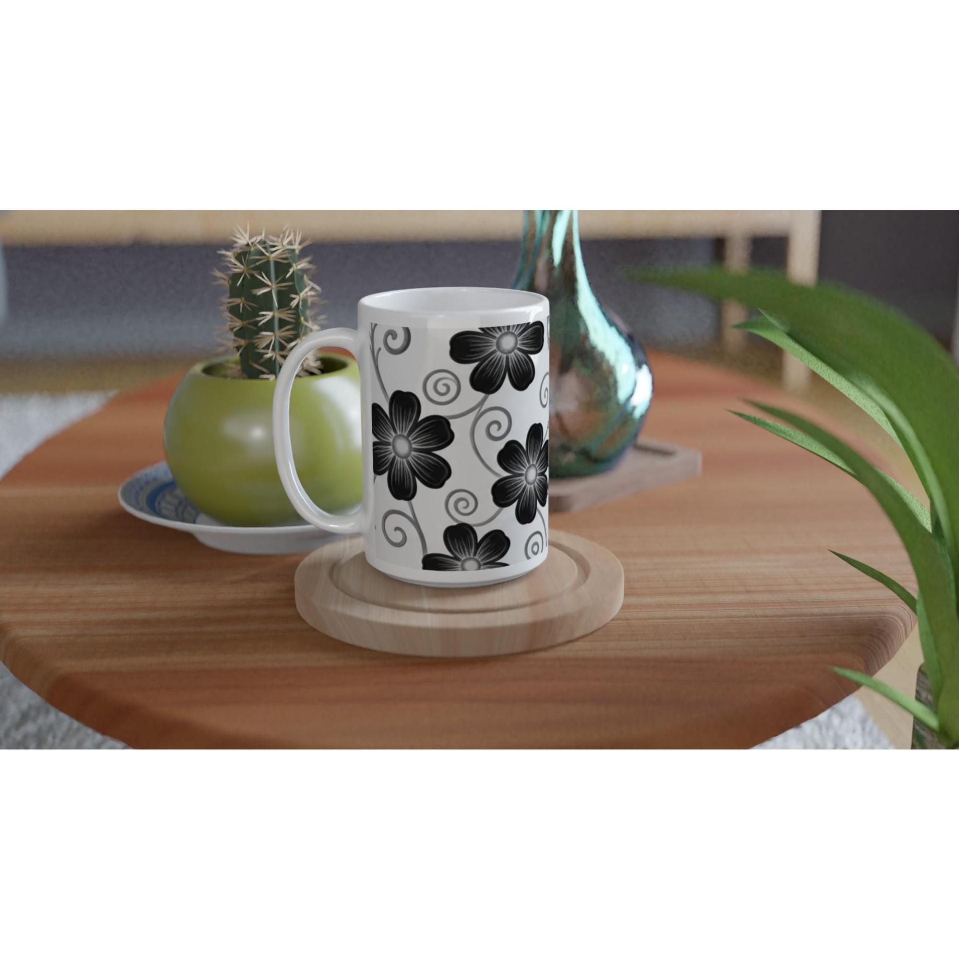 Set of Floral Cups - Light and Dark - Large 15oz Ceramic Mugs