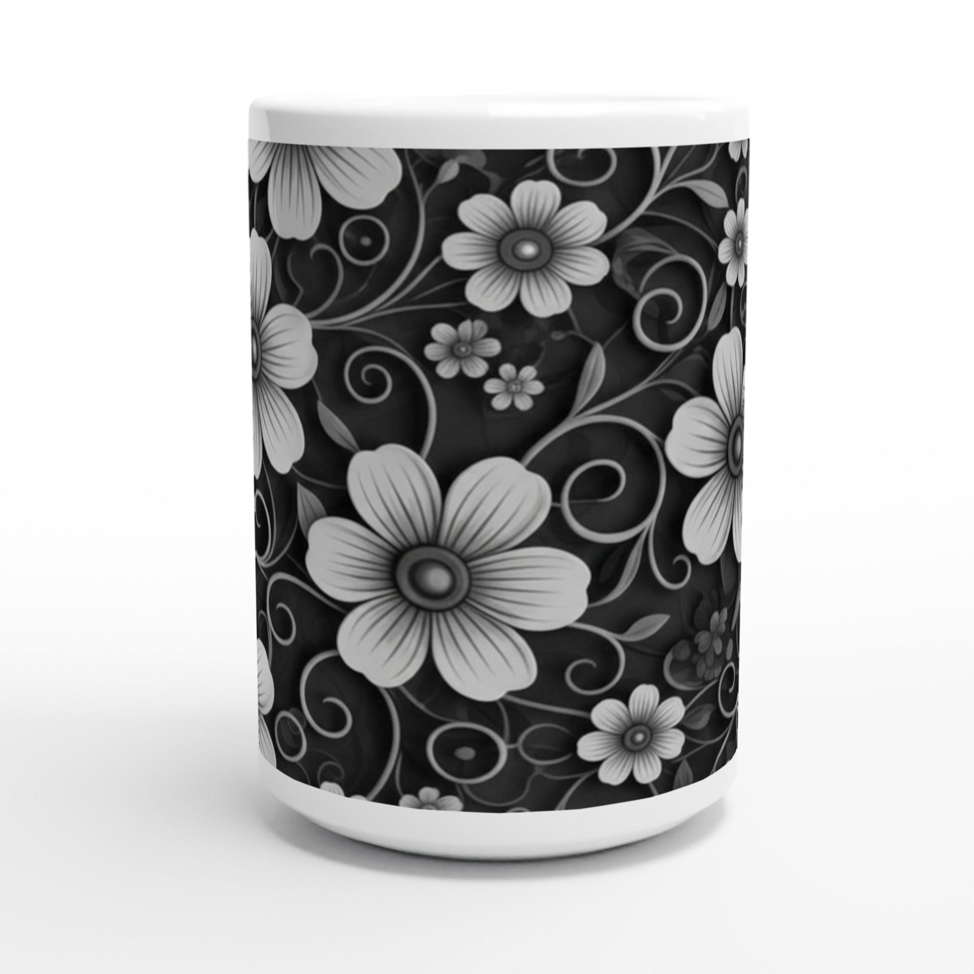 Set of Big Mugs, Dark Floral Cup Set, 15 oz