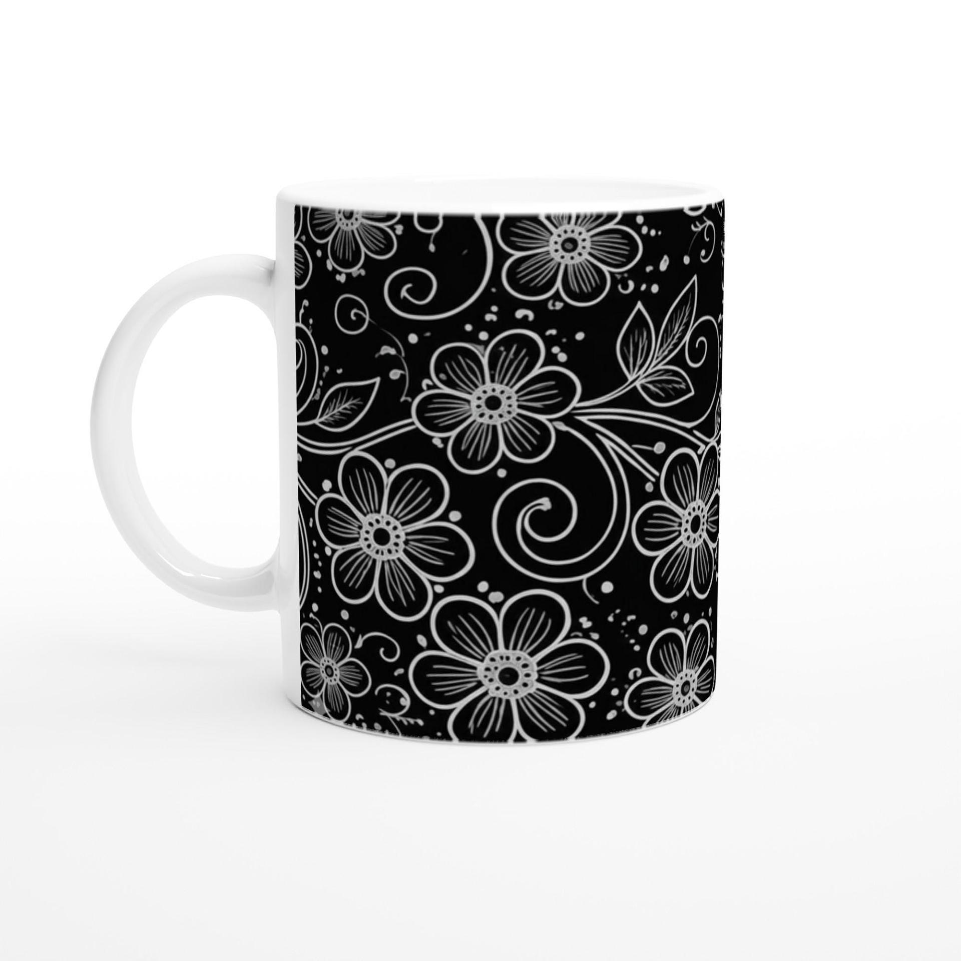 Floral Cups -  Large and Small Ceramic Mugs - 15oz and 11oz Mug Set
