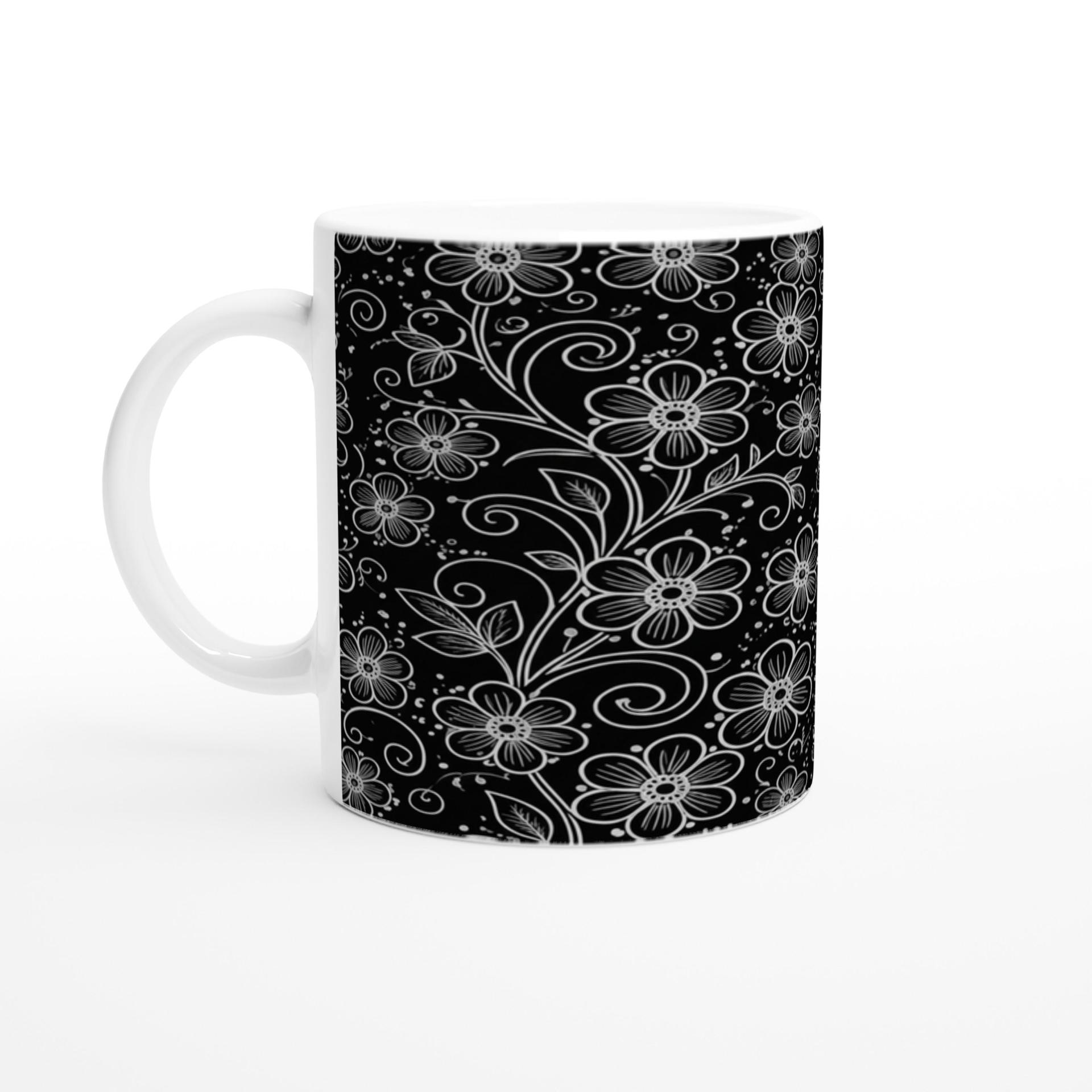 Floral Cups -  Large and Small Ceramic Mugs - 15oz and 11oz Mug Set