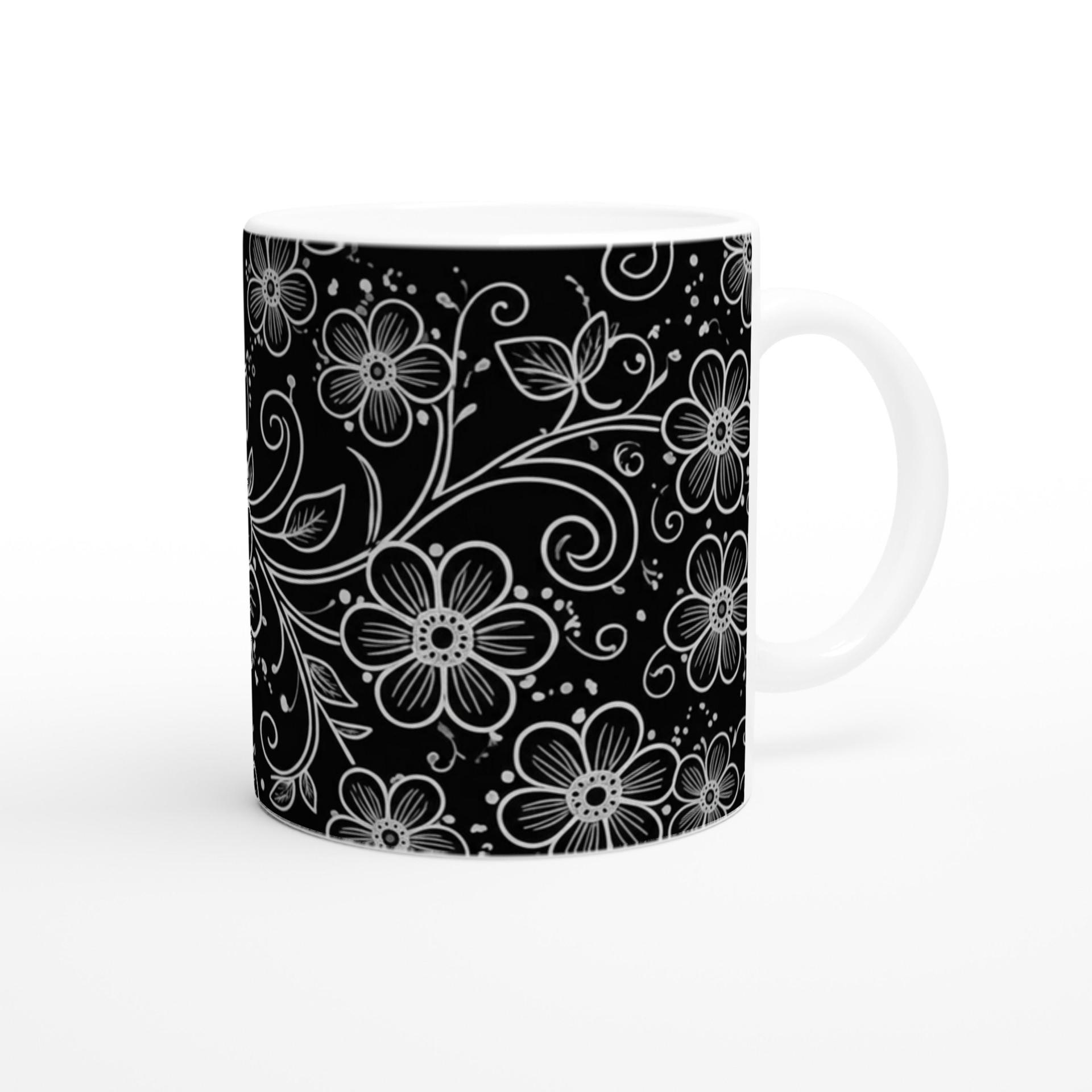 Floral Cups -  Large and Small Ceramic Mugs - 15oz and 11oz Mug Set