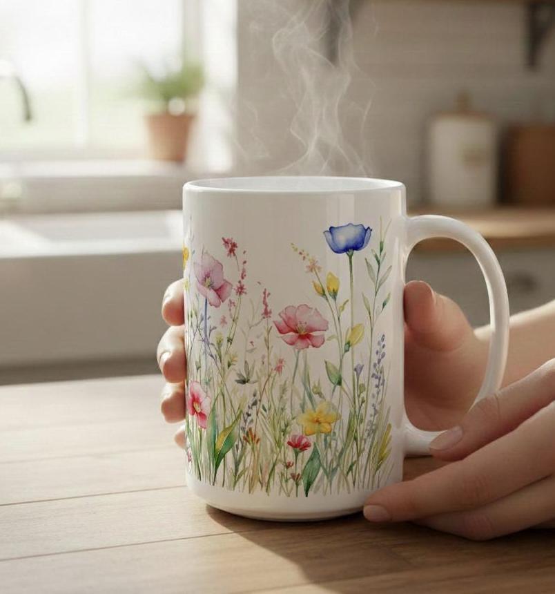 Floral Cups -  Large and Small Ceramic Mugs