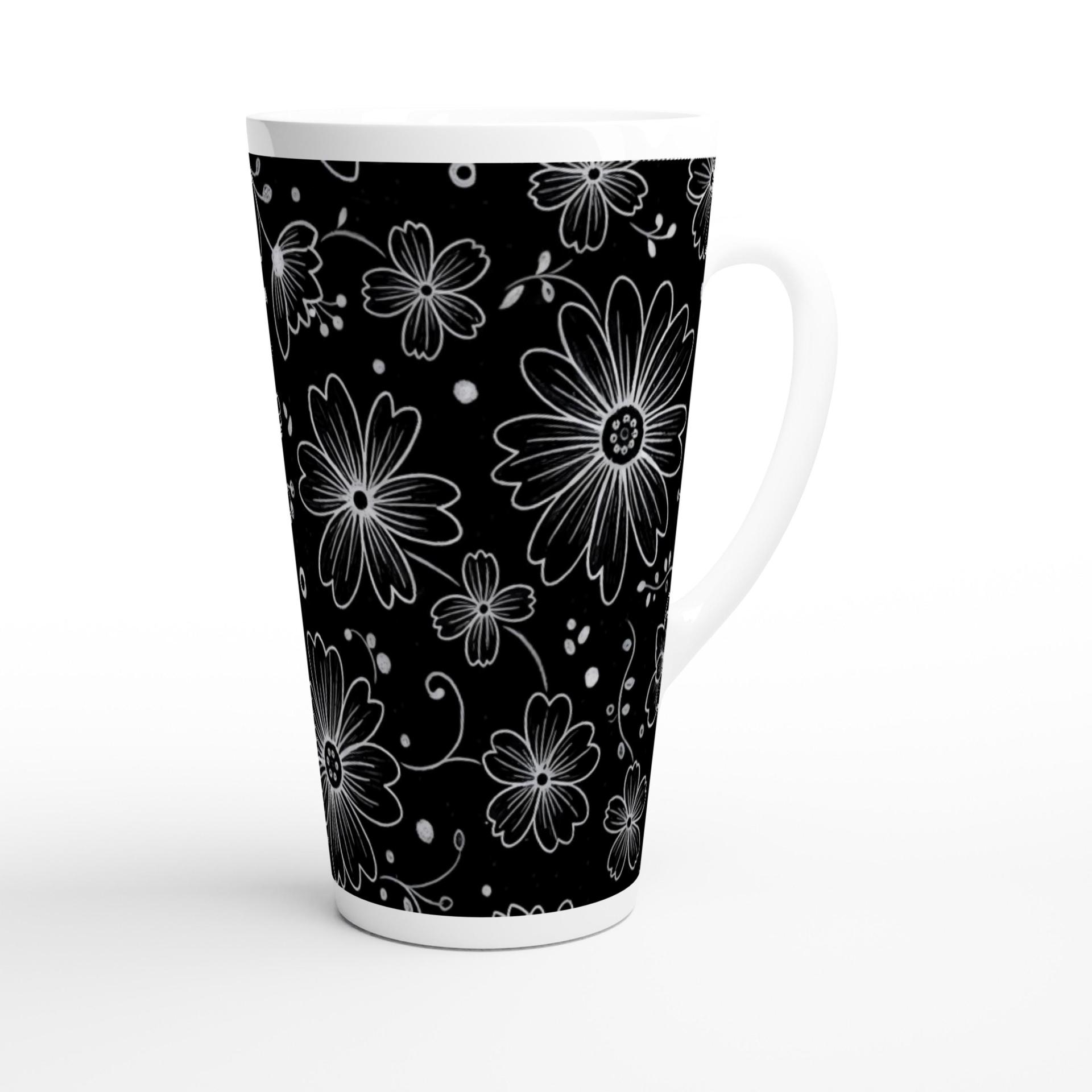 Set of 3 Cups, Floral, 17oz Latte Ceramic Mugs Set - Extra Tall Cup Set