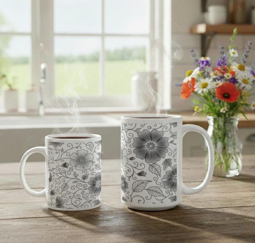 Floral Cups -  Large and Small Ceramic Mug