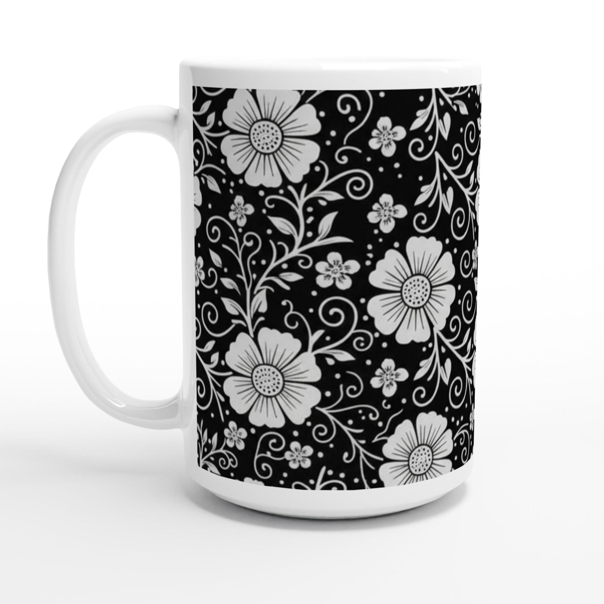 Set of Floral Cups - Light and Dark - Large 15oz Ceramic Mugs