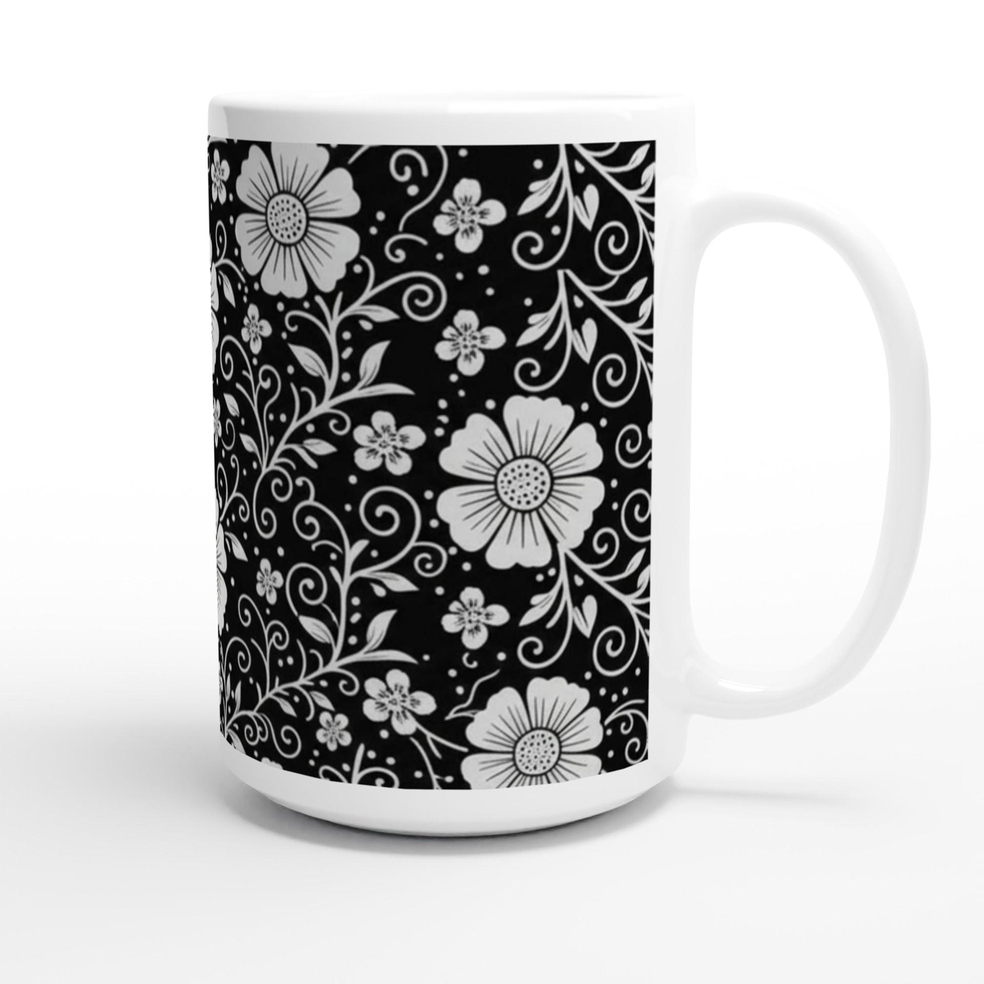 Set of Floral Cups - Light and Dark - Large 15oz Ceramic Mugs
