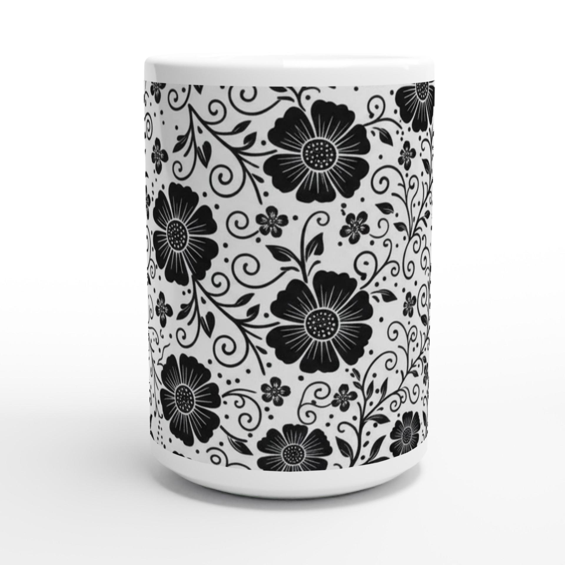 Set of Floral Cups - Light and Dark - Large 15oz Ceramic Mugs